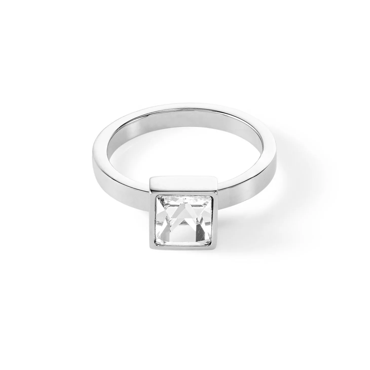COEUR DE LION Kristallringe-Brillanter quadratischer großer Ring aus Silberkristall