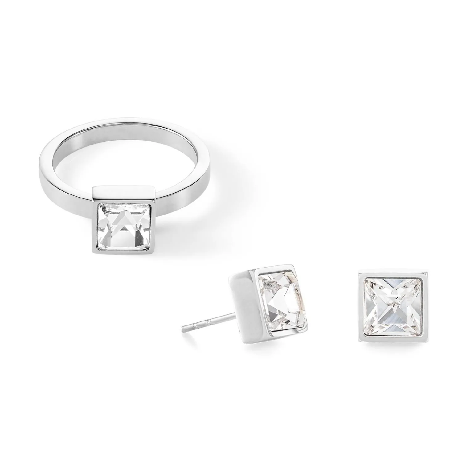 COEUR DE LION Kristallringe-Brillanter quadratischer großer Ring aus Silberkristall