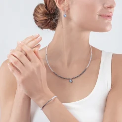 COEUR DE LION Kristallarmbänder-Brillantes quadratisches Armband Silber Hellblau