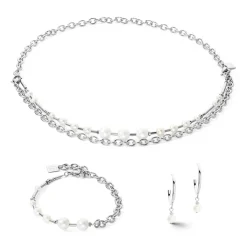 COEUR DE LION Perlenohrringe-Creolen-Ohrringe mit Süßwasserperlen und Kette, Multiwear-Silber