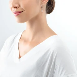 COEUR DE LION Perlenohrringe-Creolen-Ohrringe mit Süßwasserperlen und Kette, Multiwear-Silber
