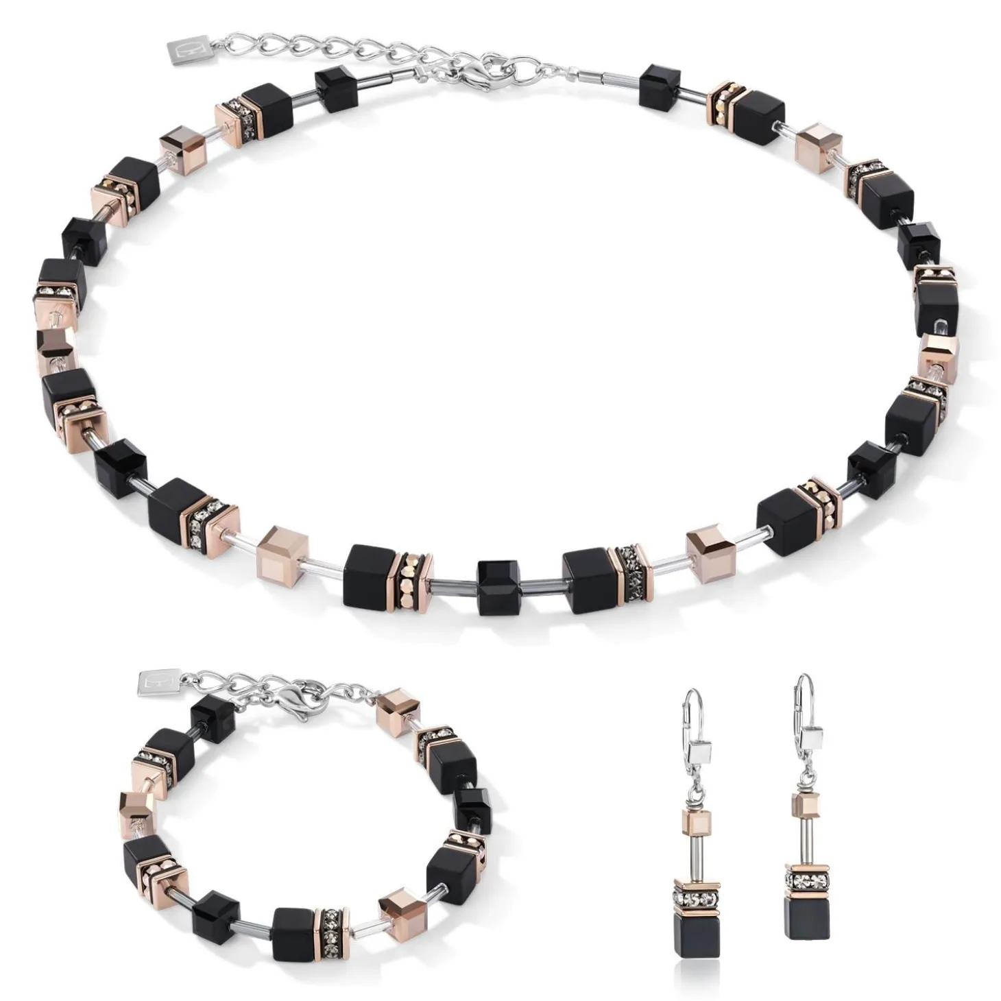 COEUR DE LION Echter Stein-Geocube® Armband Onyx Schwarz-Roségold