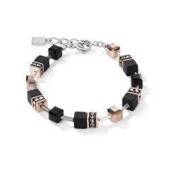 COEUR DE LION Geocube® Echtstein-Geocube® Armband Onyx Schwarz-Roségold