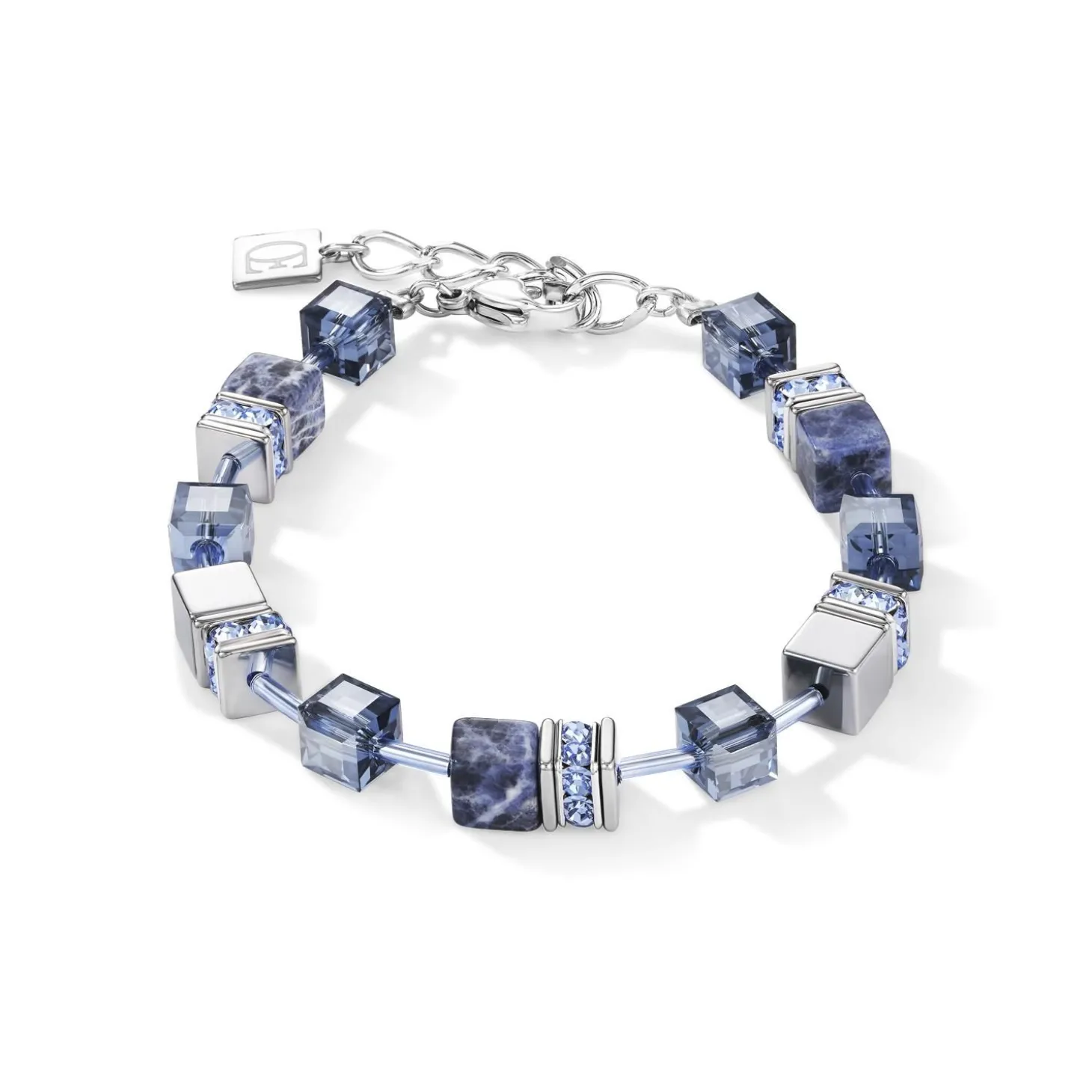 COEUR DE LION Echter Stein-Geocube® Armband Sodalith & Hämatit Blau