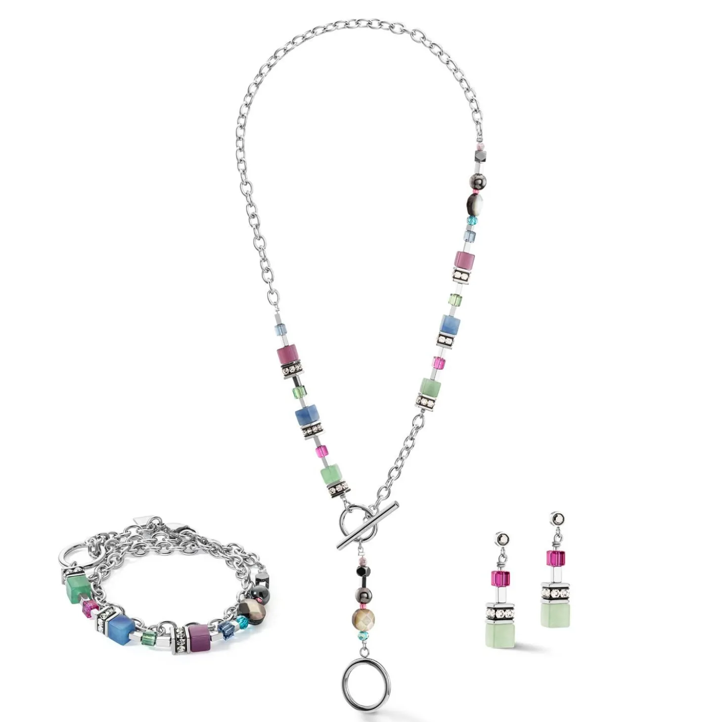 COEUR DE LION Echter Stein-Geocube® Fusion Armband Mehrfarbiger Edelstein