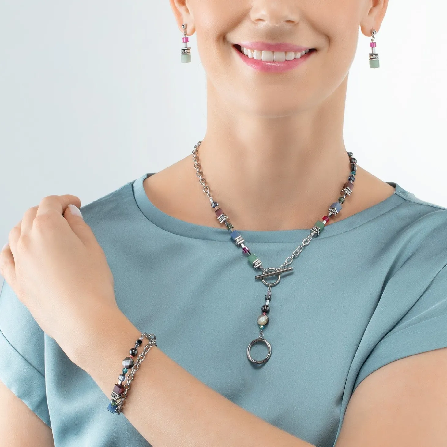 COEUR DE LION Echter Stein-Geocube® Fusion Armband Mehrfarbiger Edelstein