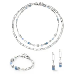 COEUR DE LION Multiwear-Halsketten-Geocube® Fusion Chain Halskette Silber Blau