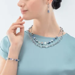 COEUR DE LION Multiwear-Halsketten-Geocube® Fusion Chain Halskette Silber Blau