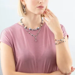 COEUR DE LION Lange Halsketten-Geocube® Fusion Charm-Halskette Silber-Pastell