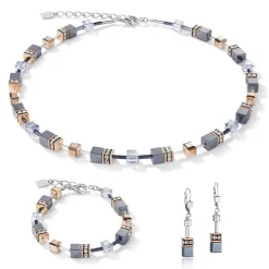 COEUR DE LION Geocube® Echtstein-Geocube® Halskette Eisblau
