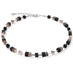 COEUR DE LION Geocube® Echtstein-Geocube® Halskette Onyx Schwarz-Roségold