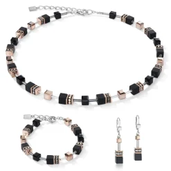 COEUR DE LION Geocube® Echtstein-Geocube® Halskette Onyx Schwarz-Roségold