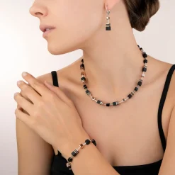 COEUR DE LION Geocube® Echtstein-Geocube® Halskette Onyx Schwarz-Roségold