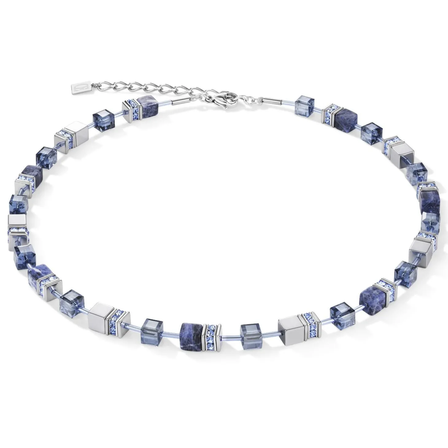COEUR DE LION Echter Stein-Geocube® Halskette Sodalith & Hämatit Blau