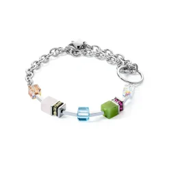 COEUR DE LION Echter Stein-Geocube® Iconic Boho Armband Silber-Mehrfarbig