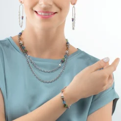 COEUR DE LION Echter Stein-Geocube® Iconic Boho Armband Silber-Mehrfarbig