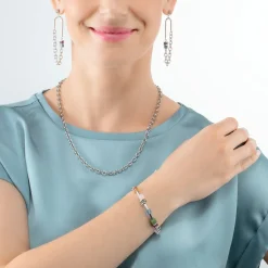 COEUR DE LION Echter Stein-Geocube® Iconic Boho Armband Silber-Mehrfarbig