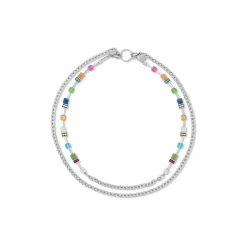 COEUR DE LION Geocube® Echtstein-Geocube® Iconic Boho Halskette Silber-Mehrfarbig