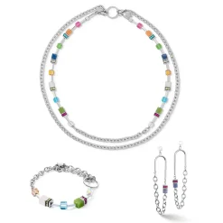 COEUR DE LION Multiwear-Halsketten-Geocube® Iconic Boho Halskette Silber-Mehrfarbig