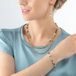 COEUR DE LION Geocube® Echtstein-Geocube® Iconic Boho Halskette Gold-Mehrfarbig