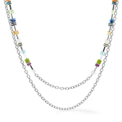 COEUR DE LION Echter Stein-Geocube® Iconic Boho Halskette Silber-Mehrfarbig