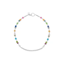 COEUR DE LION Echter Stein-Geocube® Iconic Boho Halskette Silber-Mehrfarbig