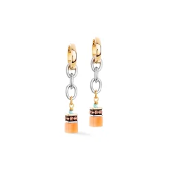 COEUR DE LION Geocube® Ohrringe-Geocube® Iconic Fusion Chain Hoops Aqua-Apricot