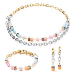 COEUR DE LION Ohrstecker-Geocube® Iconic Fusion Chain Hoops Aqua-Apricot