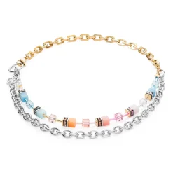 COEUR DE LION Lange Halsketten-Geocube® Iconic Fusion Chain Halskette Aqua-Aprikose