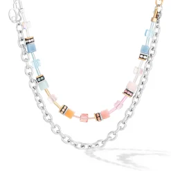 COEUR DE LION Lange Halsketten-Geocube® Iconic Fusion Chain Halskette Aqua-Aprikose