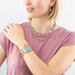COEUR DE LION Lange Halsketten-Geocube® Iconic Fusion Chain Halskette Aqua-Aprikose