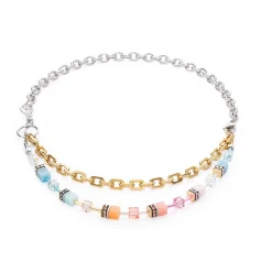 COEUR DE LION Lange Halsketten-Geocube® Iconic Fusion Chain Halskette Aqua-Aprikose