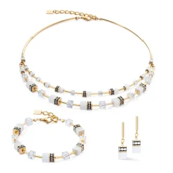 COEUR DE LION Geocube® Ohrringe-Geocube® Iconic Layer Ohrringe Gold-Weiß