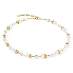 COEUR DE LION Echter Stein-Geocube® Iconic Nature Halskette Gold Weiß