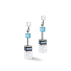 COEUR DE LION Echter Stein-Geocube® Iconic Nature Ohrringe Blau Weiß