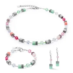 COEUR DE LION Geocube® Halsketten-Geocube® Iconic Ohrringe Grün-Rosa