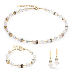 COEUR DE LION Ohrstecker-Geocube® Iconic Pearl Mix Ohrringe Gold-Weiß
