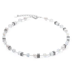 COEUR DE LION Geocube® Halsketten-Geocube® Iconic Pearl Mix Halskette Silber-Weiß