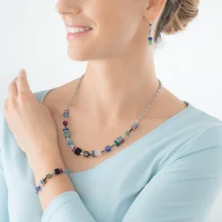COEUR DE LION Echter Stein-Geocube® Iconic Precious Chain Halskette Silber-Mehrfarbig