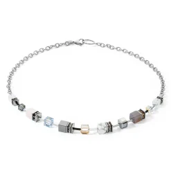 COEUR DE LION Geocube® Echtstein-Geocube® Iconic Precious Chain Halskette Grau-Beige