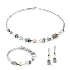 COEUR DE LION Geocube® Echtstein-Geocube® Iconic Precious Chain Halskette Grau-Beige