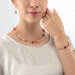 COEUR DE LION Echter Stein-Geocube® Iconic Precious Halskette Rot-Beige
