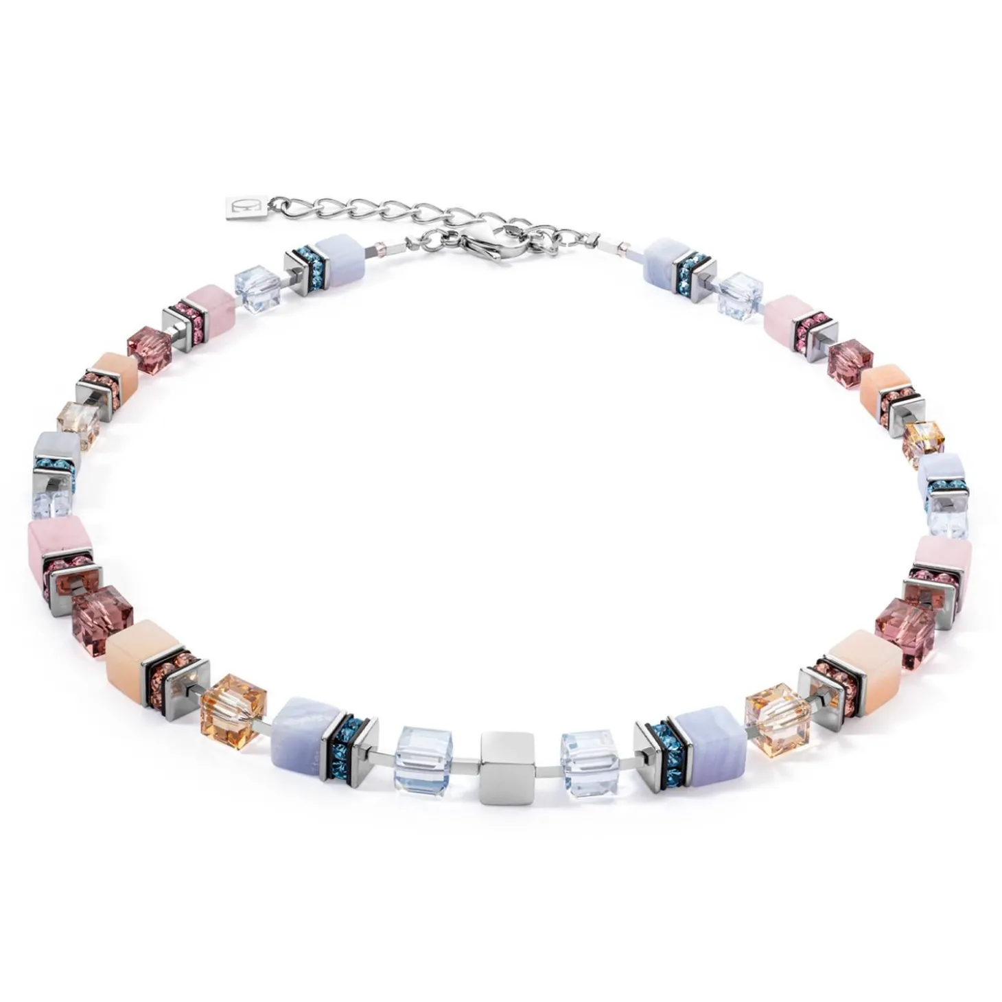 COEUR DE LION Edelsteinketten-Geocube® Kostbare Statement-Halskette Silber-Pastell