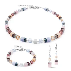 COEUR DE LION Edelsteinketten-Geocube® Kostbare Statement-Halskette Silber-Pastell