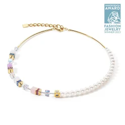 COEUR DE LION Kristallhalsketten-Geocube® Precious Fusion Pearls Halskette Mehrfarbig Pastell