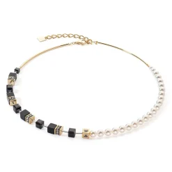 COEUR DE LION Kristallhalsketten-Geocube® Precious Fusion Pearls Halskette Schwarz-Gold