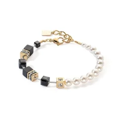 COEUR DE LION Geocube® Echtstein-Geocube® Precious Fusion Pearls Armband Schwarz-Gold