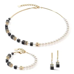 COEUR DE LION Geocube® Echtstein-Geocube® Precious Fusion Pearls Armband Schwarz-Gold