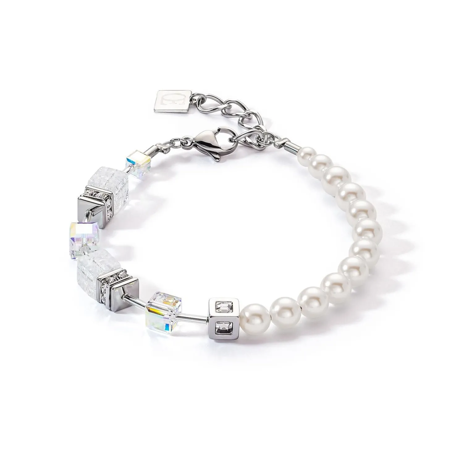 COEUR DE LION Echter Stein-Geocube® Precious Fusion Pearls Armband Weiß