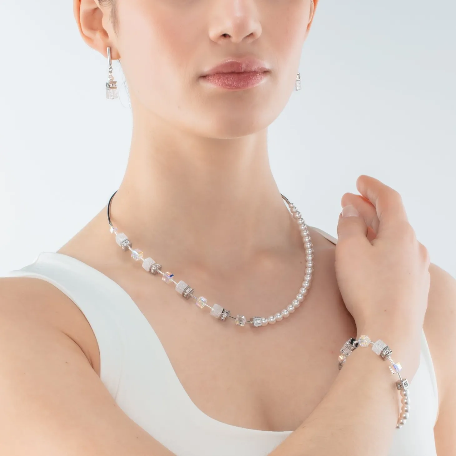 COEUR DE LION Echter Stein-Geocube® Precious Fusion Pearls Armband Weiß